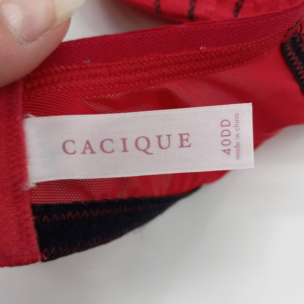 Cacique Red & Black Floral Embossed Lace Trim Bra Padded Underwire Sexy 40DD - Picture 11 of 12
